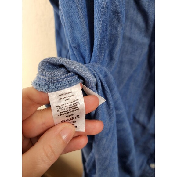 New Lou & Grey Womens S Blue Chambray Linen Blend Button Down Shirt Dress - Picture 10 of 10